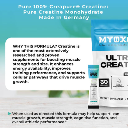 MYOXCIENCE Creapure® Creatine Monohydrate | Supports Strength & Muscle Mass, Cognition and Lean Body Mass | Unflavored (60 Serving Jar)