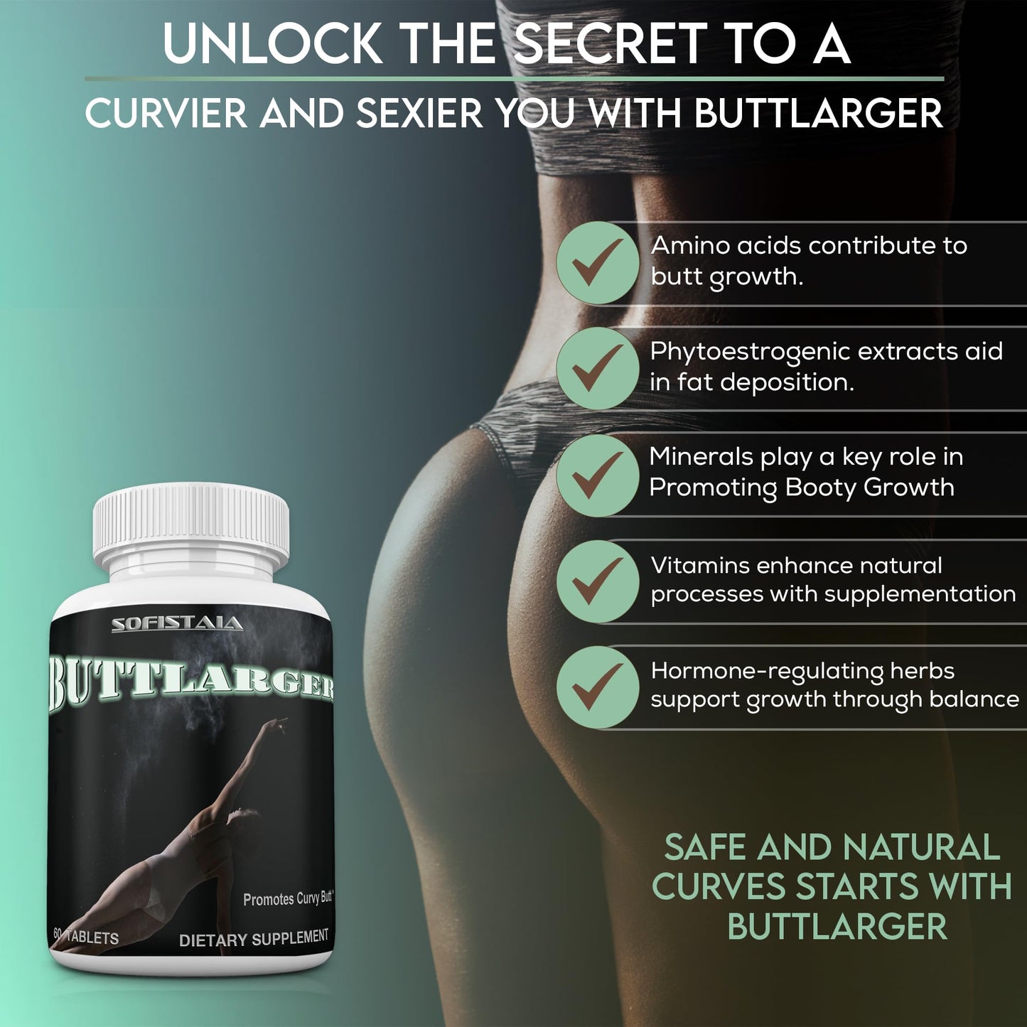 BEAUTIFYEM Sofistaia BUTTLARGER Natural Enhancement Supplement, 60 Tablets, Essential Nutrients for Curves and Confidence BEAUTIFYEM buy supplements Au