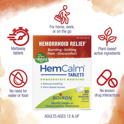 Boiron HemCalm Tablets for Hemorrhoid Relief of Pain, Itching, Swelling or Discomfort - 60 Count BoironBuy Supplements Australia