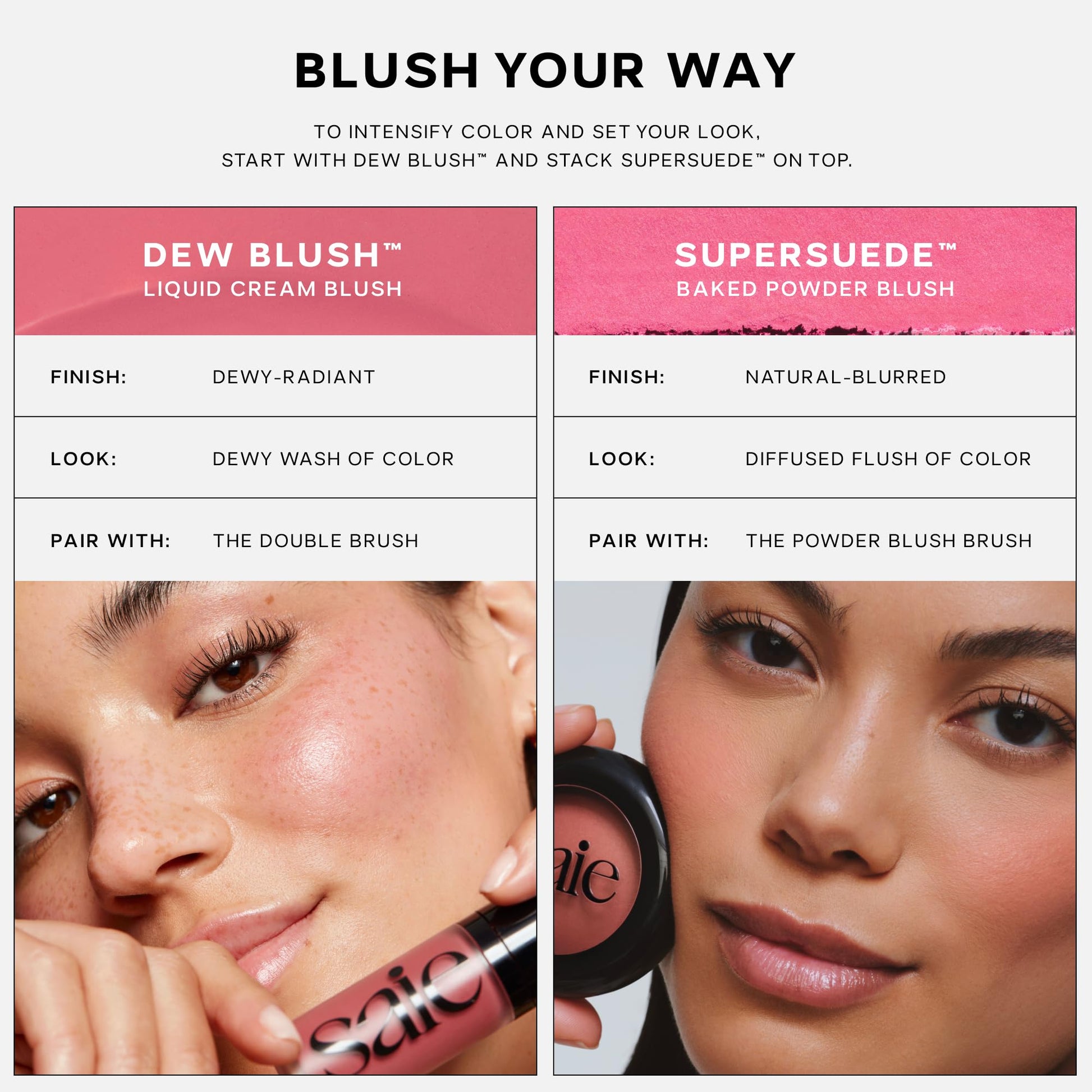 Saie Cheek Flush Duo - Dew Liquid Blush (.40 oz, Rosy), SuperSuede Baked Powder Blush (.01 oz, Mia) - Layerable, Skin-Nourishing Blushes for a Seamless Radiant Finish SaieBuy Supplements Australia