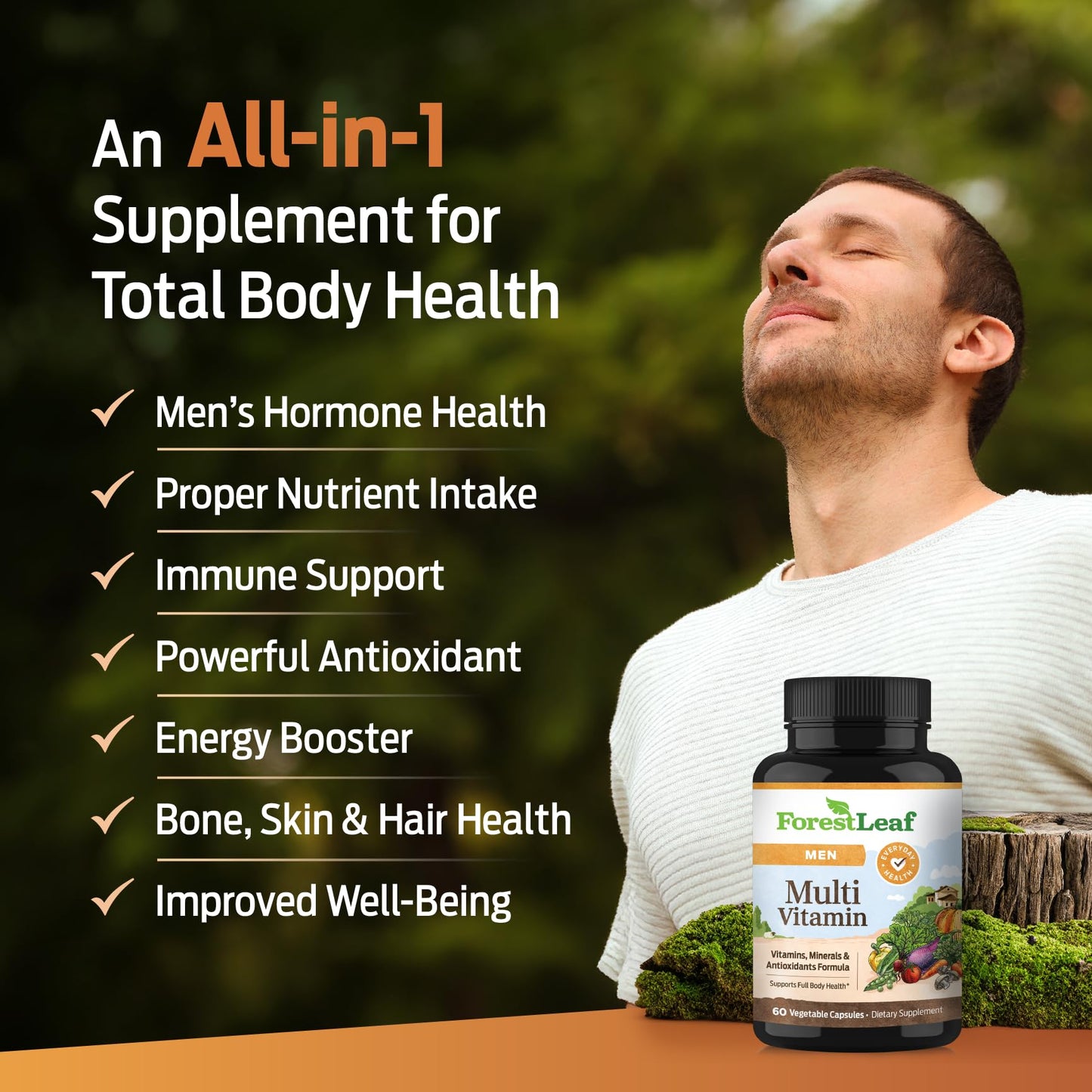 ForestLeaf Daily Vitamin Multivitamin for Men, Multi-Vitamin for Men - Mens Multivitamins & Multiminerals Supplement | All Essential Vitamins Needed for Health, Longevity & Energy | 60 Veg Caps ForestLeaf buy supplements Au
