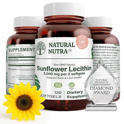 Natural Nutra Sunflower Lecithin Supplement 2000mg, Gluten-Free 120 Softgel | Supports Sunflower Lecithin Breastfeeding, Liver & Brain Health