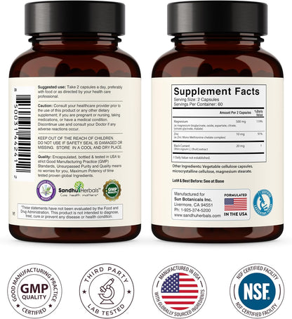 SANDHUHERBALS Zinc 50mg Bundle with Magnesium Complex 6 in 1 Supplement | Supports Immune, Muscle Health & Quality Sleep | for Men & Women