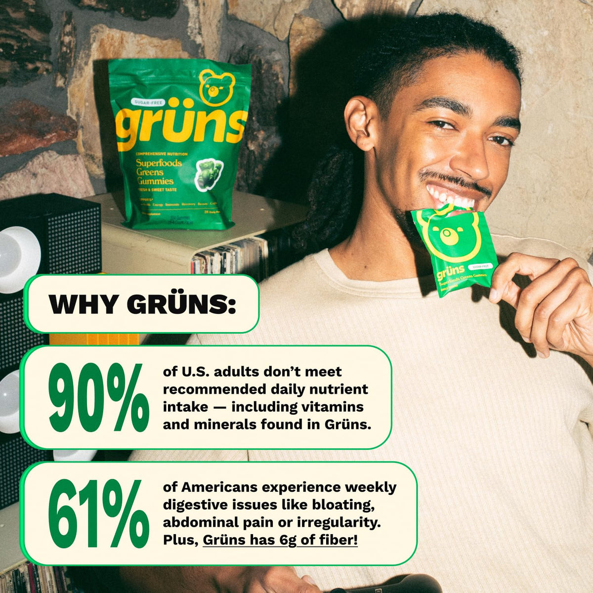 Gruns Adults Super Greens Gummies, Multivitamin Superfood Gummy Bears, Spirulina, Chlorella, Prebiotics & Fiber Gummies for Digestive Health, Adaptogens Supplement, 20 Vitamins & Minerals, 10 Count Grüns buy supplements Au