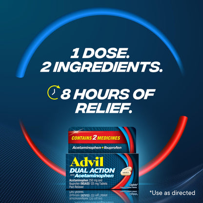 Advil Dual Action Coated Caplets, 125 Mg Ibuprofen and 250 Mg Acetaminophen per Dose (2 Dose Equivalent) for 8 Hour Pain Relief - 216 Count Advil buy supplements Au