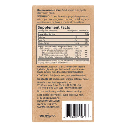Aqua Biome by Enzymedica Omega 3 Fish Oil Maximum Strength - 120 Softgels | Fish Oil Omega 3 Fatty Acid Supplement for Women & Men, Source of DPA, EPA, & DHA, Heart & Brain Health Support, Gluten Free