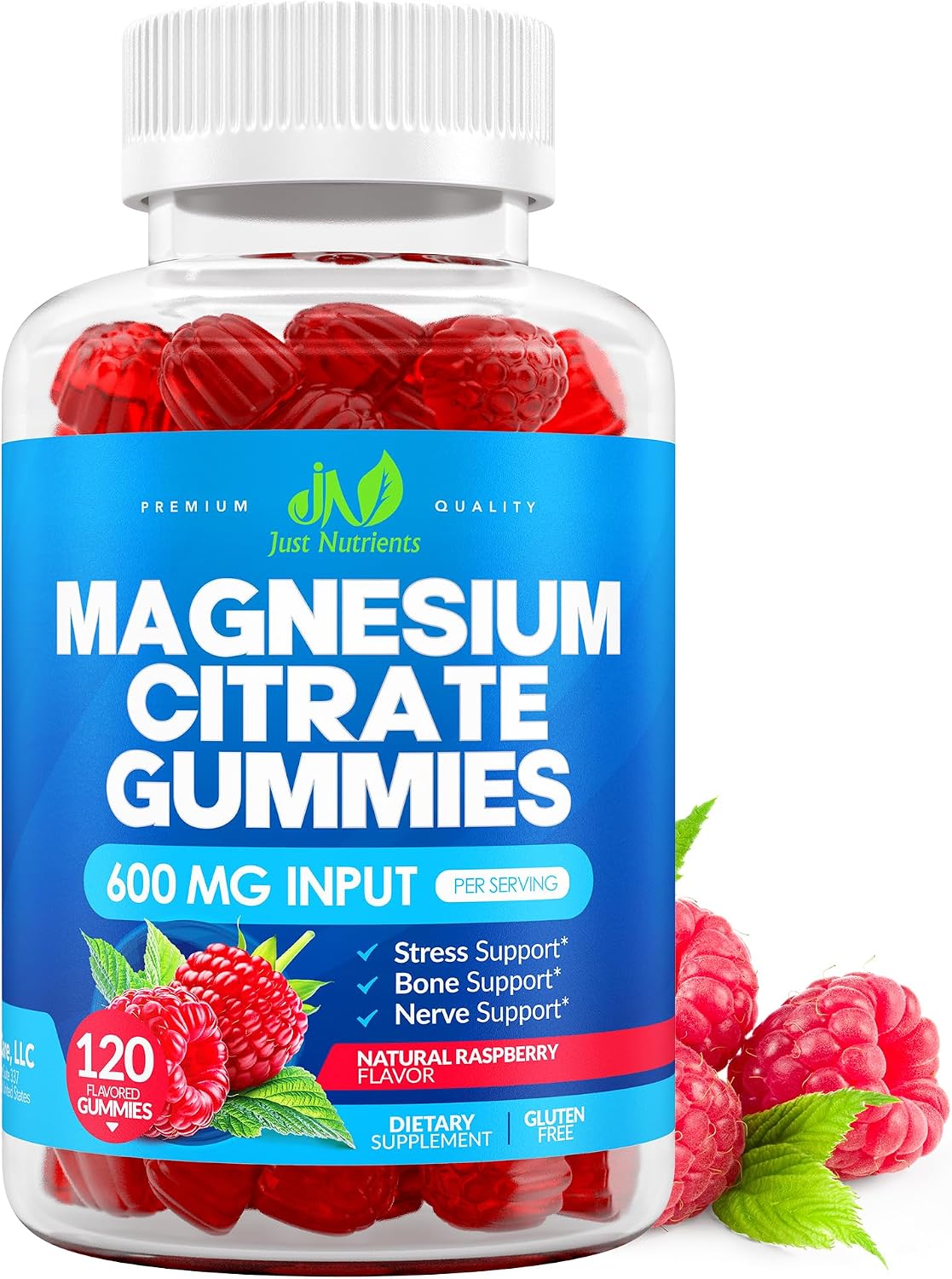 Magnesium Citrate 600mg Gummies (120 Count) - Maximum Strength, Supports Calm, Bone, Heart & Nerve Health - Gluten-Free, Non-GMO, Vegetarian, Great Tasting Raspberry Flavor - 60 Servings