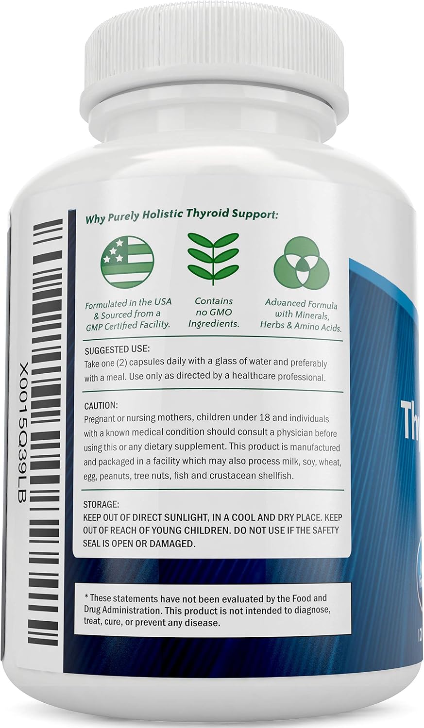 Thyroid Support, Iodine Supplement, Zinc, Selenium L-Tyrosine & Vitamin B | Supports Energy Production and Cellular Health, Thyroid Support for Women and Men, Non-GMO, 120 Capsules (2-Month Supply)