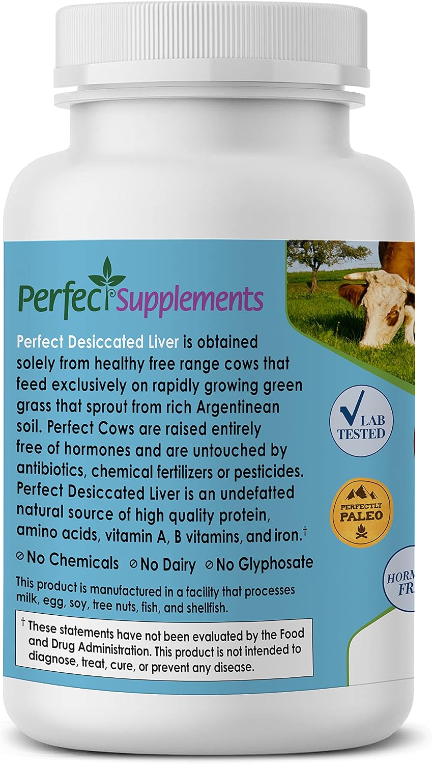 Perfect Supplements – Perfect Desiccated Liver – 120 Capsules - Undefatted Beef Liver – Natural Source of Protein, Iron, Vitamins A & B