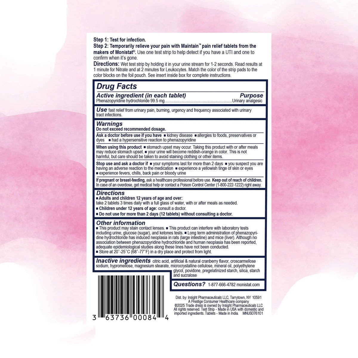 Monistat Maintain UTI 2-in-1 Test & Pain Relief Kit, 2 Test Strips & 12 Urinary Pain Relief Tablets, 2 Minute Results and Maximum Strength Pain, Burning and Urgency Relief MonistatBuy Supplements Australia