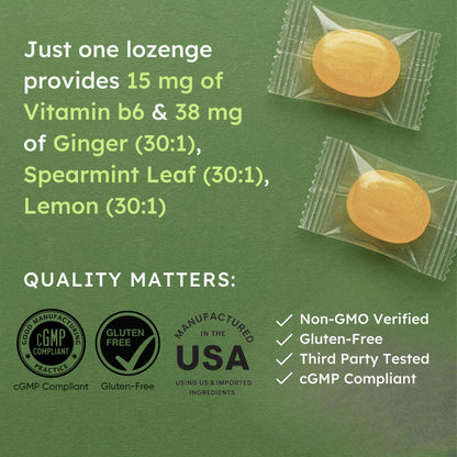 Stomach Bloom Fast-Acting Ginger for Nausea Relief | Herbal Relief for Pregnancy Nausea and Morning & Motion Sickness | Ginger, Lemon, Spearmint & B6. 28 Individually Sealed Drops.