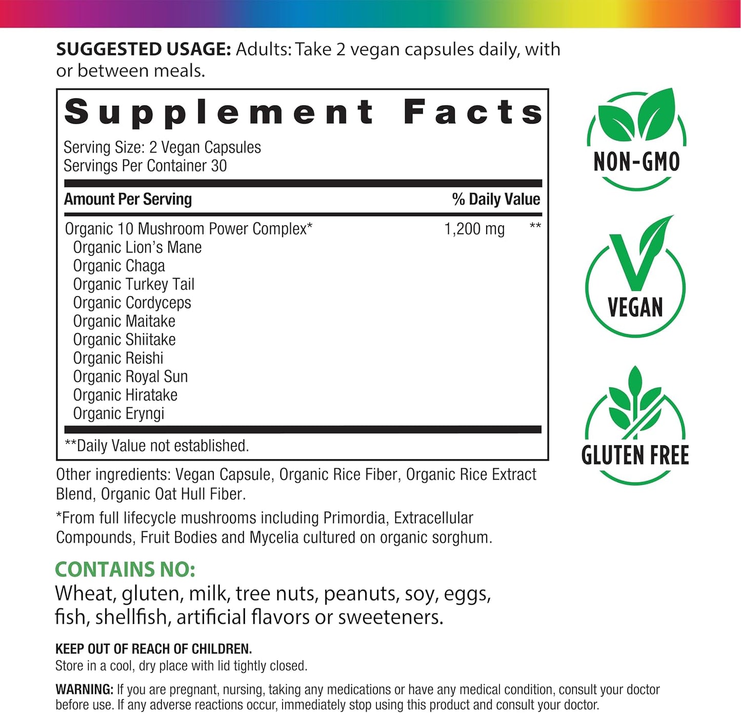 Rainbow Light Mushroom Complex Supplement | 60 Capsules | Made with 10 Potent Mushrooms | Includes Lions Mane, Chaga, Shiitake, Reishi & More | Non-GMO and Gluten Free