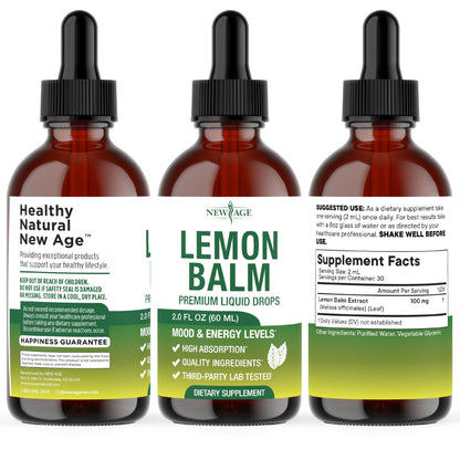 NEW AGE Lemon Balm Tincture - Mood Support Supplement - Lemon Balm Leaf Extract Drops - Vegan, Sugar & Alcohol-Free Calming Supplement - 4 fl oz