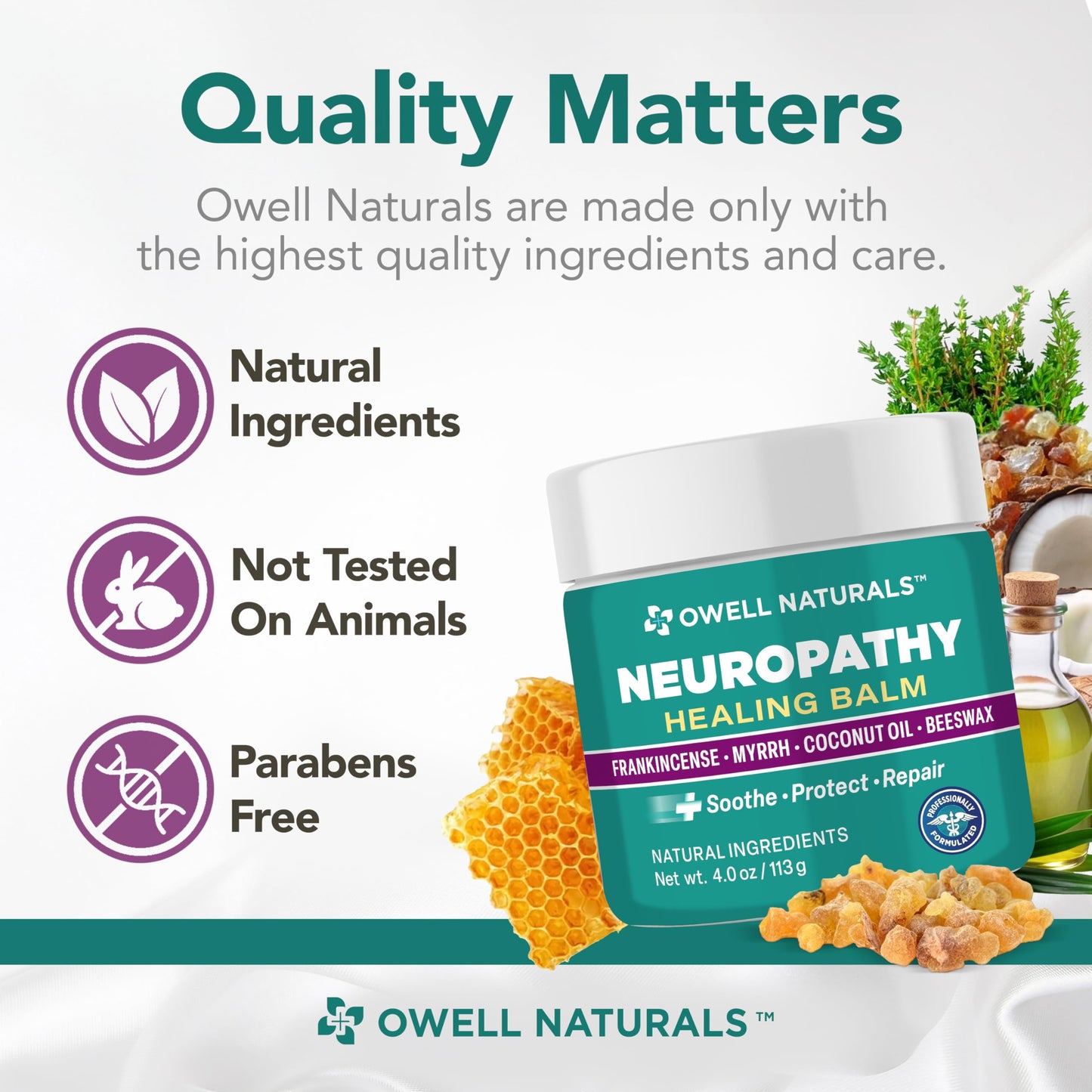 OWELL NATURALS Neuropathy Healing Balm, Fast Acting, with Frankincense, Myrrh, Coconut Oil & Beeswax, Natural Ingredients – Soothe, Protect & Repair, 4 oz (Pack of 1) Owell NaturalsBuy Supplements Australia
