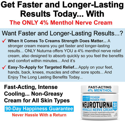 Neuropathy Nerve Relief Cream - Premium Nerve Cream 3X Action for Targeted Relief and Soothing Nerve Comfort - Maximum Strength with 4% Menthol Arnica MSM for Feet Hands Legs Toes & Back - Large 4 Oz NuturnaBuy Supplements Australia
