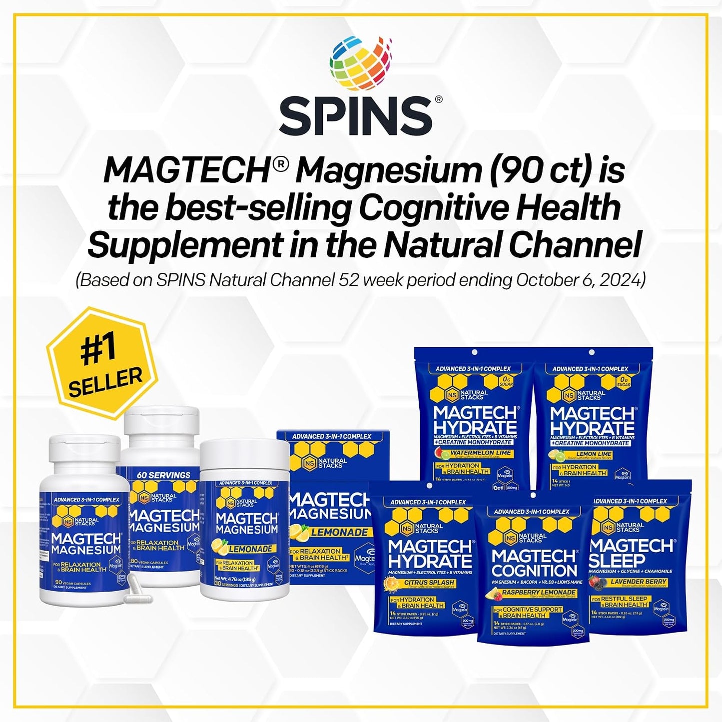 MagTech Magnesium Cognition Powder with Lions Mane and Bacopa, 14 Servings | Magtein L-Threonate, Glycinate and Taurate blend supports focus, mental clarity and brain health. Mix into water daily.