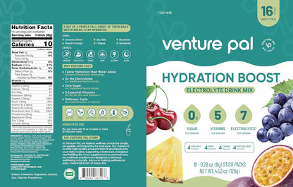 Venture Pal Sugar Free Electrolyte Packet, Liquid Daily IV Hydration Powder | 5 Vitamins & 7 Electrolytes, Instantly Hydration Packets for Sports & Party Recovery, Vegan, Keto Friendly, 16 Sticks