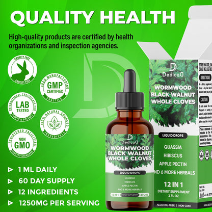 DEDICAD 12in1 Wormwood Liquid Drops - Black Walnut Wormwood Tincture Liquid Extract Whole Cloves and 9 More Herbs - 60 Days Supply DEDICAD buy supplements Au