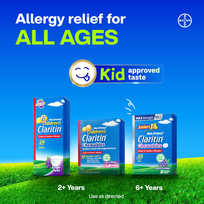 Claritin Children's Allergy Medicine, 24-Hour Non-Drowsy Loratadine 5mg Chewable Tablet, Antihistamine for Kids Ages 2 Years and Older, Grape & Bubble Gum Flavors, Dye-Free, 40 Tablets Claritin buy supplements Au