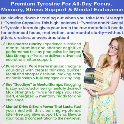 Max Strength L Tyrosine Supplement & N Acetyl L Tyrosine Peak Focus, Alertness, Concentration, Body & Mind Energy. L-Tyrosine 850mg Per 1 Capsule. A Well-Being Nutrient Boost For Performance BioWisdom Nutraceuticals buy supplements Au
