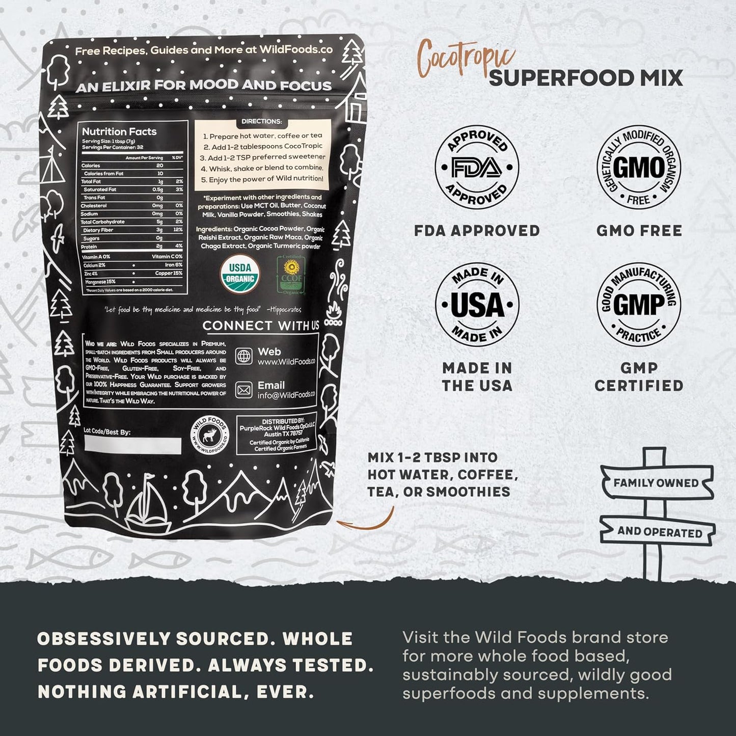 Cocotropic Organic Mushroom Cacao Mix (8oz) & Collagen Peptides (16oz) Bundle for Skin, Hair, and Joint Support