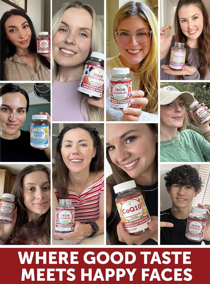 Lunakai USA Made Vegan Iron Gummies 5-in-1 with Methylfolate, Vitamin C, E & B12 - Daily Chewable Iron Supplement for Women, Men & Kids - Energy & Blood Health Support, Non-GMO, 60ct