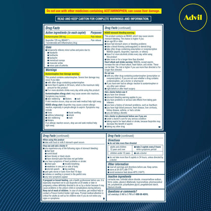 Advil Dual Action Coated Caplets with Acetaminophen, 250 Mg Ibuprofen and 500 Mg Acetaminophen Per Dose (2 Dose Equivalent) for 8 Hour Pain Relief - 72 Count AdvilBuy Supplements Australia