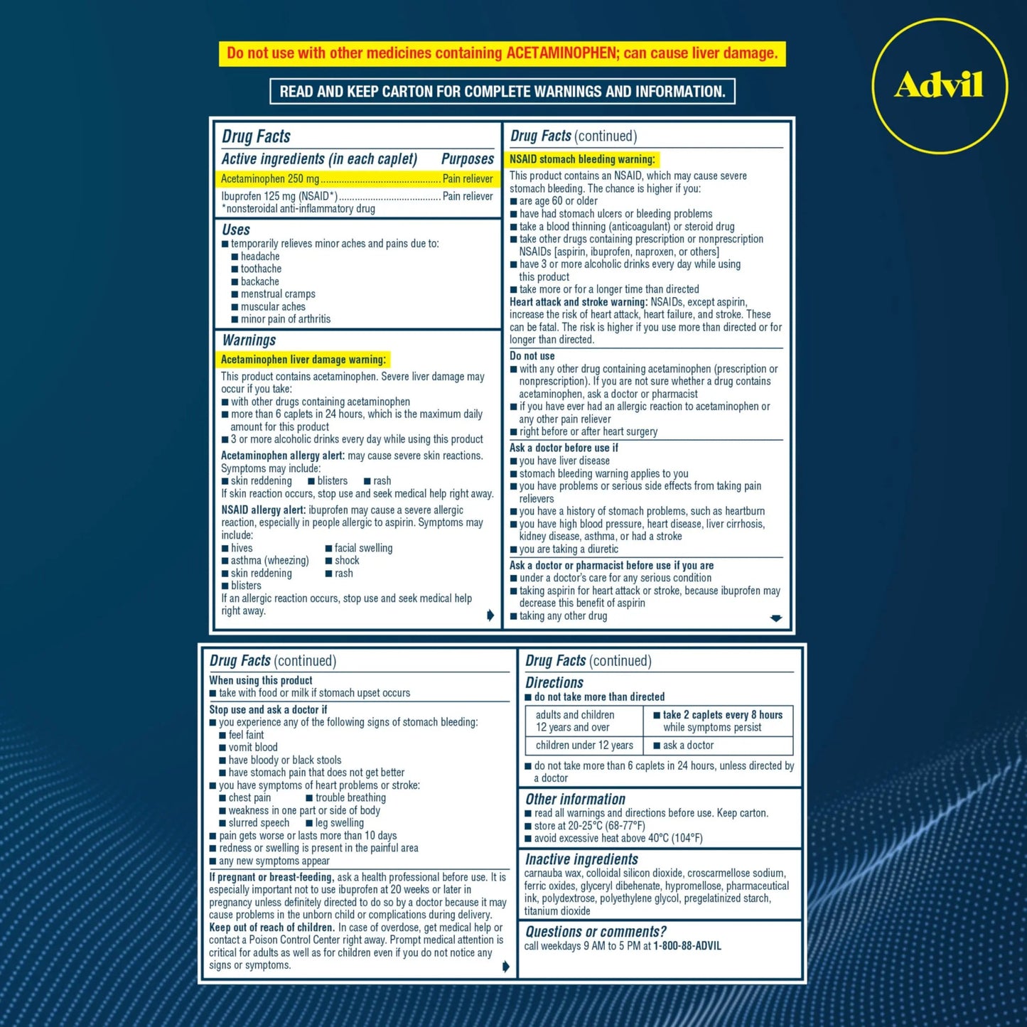 Advil Dual Action With Acetaminophen And Ibuprofen (2 Dose Equivalent) For 8 Hour Pain Relief, Coated 144 Ct Caplets And 2 Ct. Sample Of Advil PM AdvilBuy Supplements Australia