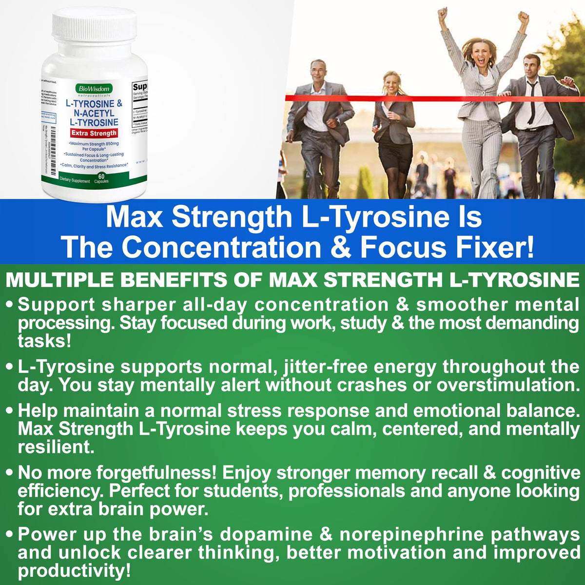Max Strength L Tyrosine Supplement & N Acetyl L Tyrosine Peak Focus, Alertness, Concentration, Body & Mind Energy. L-Tyrosine 850mg Per 1 Capsule. A Well-Being Nutrient Boost For Performance BioWisdom Nutraceuticals buy supplements Au