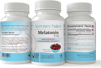 Nature's Trove Melatonin 5mg 120 EZ Chew Tablets Cherry Flavor