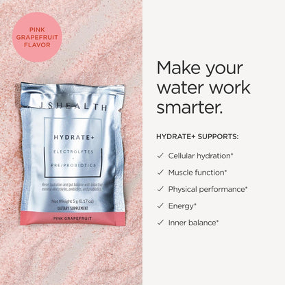 JSHealth Vitamins Hydrate+ Electrolyte Powder Packets for Women with Probiotics – Nutritionist Formulated by Jessica Sepel – Hydration Drink Mix – Pink Grapefruit, 15 Sticks