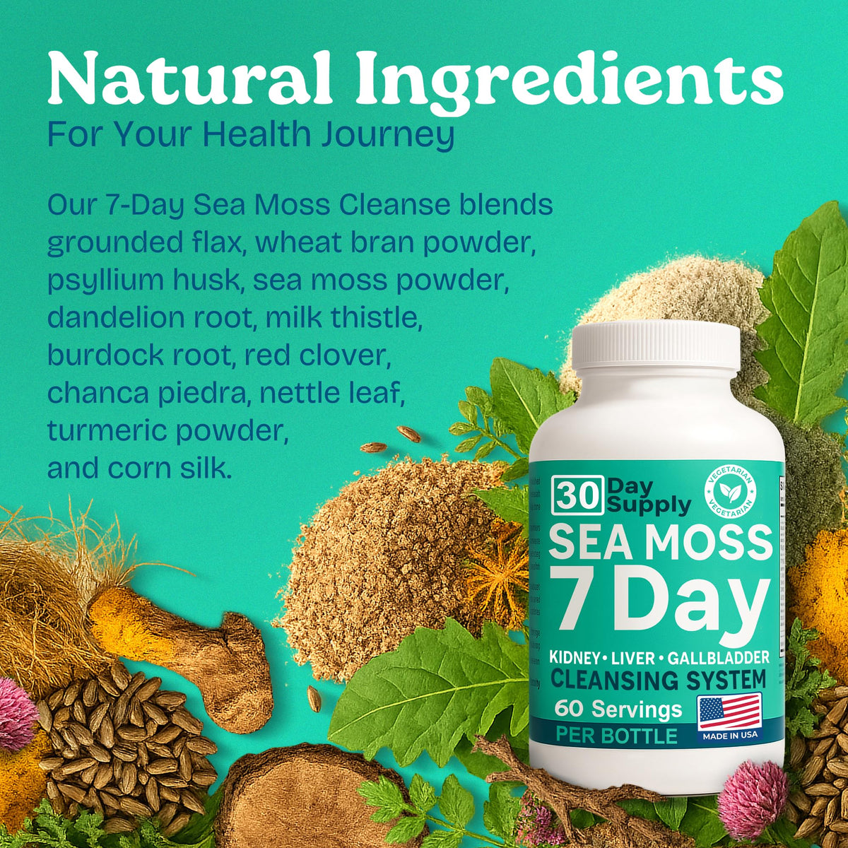 Atlantic Naturals Sea Moss Capsules – 7 Day Herbal Blend for Liver & Gallbladder Wellness – with Dandelion Root, Milk Thistle, Burdock Root, Red Clover & Chanca Piedra – 180 Count Sea Moss Capsules Atlantic NaturalsBuy Supplements Australia
