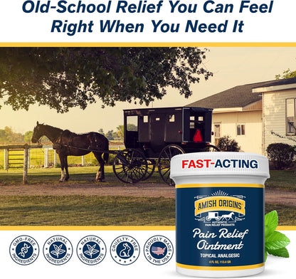 Amish Origins Pain Relief Ointment 4 oz Maximum Strength All Natural Discomfort Reliever for Joint, Muscle, Knee, Back, Neuropathy