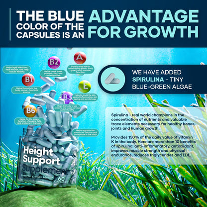 Height & Bone Support Supplement - Premium Height Growth Supplement for Kids & Teens with Calcium - Nutritional Support Bone Health Formula - Height Increase Essential Vitamins - 60 Caps LM LILYNUTRAMOON buy supplements Au