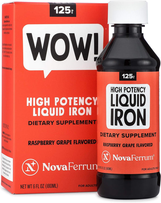 NovaFerrum Wow 125mg High Potency Liquid Iron Supplement for Adults | Vegan verified and gluten free certified, sugar-free formula for those managing low iron levels every single day | 6 Fl Oz