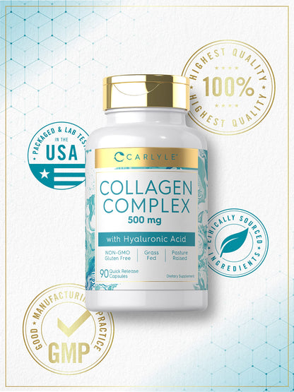 Carlyle Collagen Pills with Hyaluronic Acid | 500mg | 90 Capsules | Hydrolyzed Collagen Type 1 and 3 | Non-GMO, Gluten Free Supplement Carlyle buy supplements Au