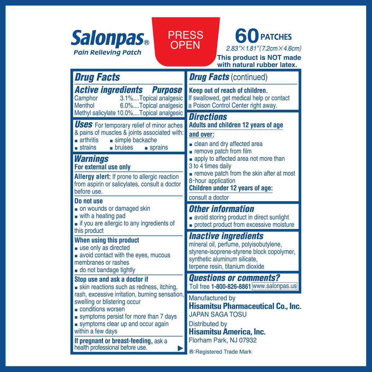 Salonpas Pain Relieving Patch for Back, Neck, Shoulder, Knee Pain and Muscle Soreness - 8 Hour Pain Relief - 60 Count Salonpas buy supplements Au