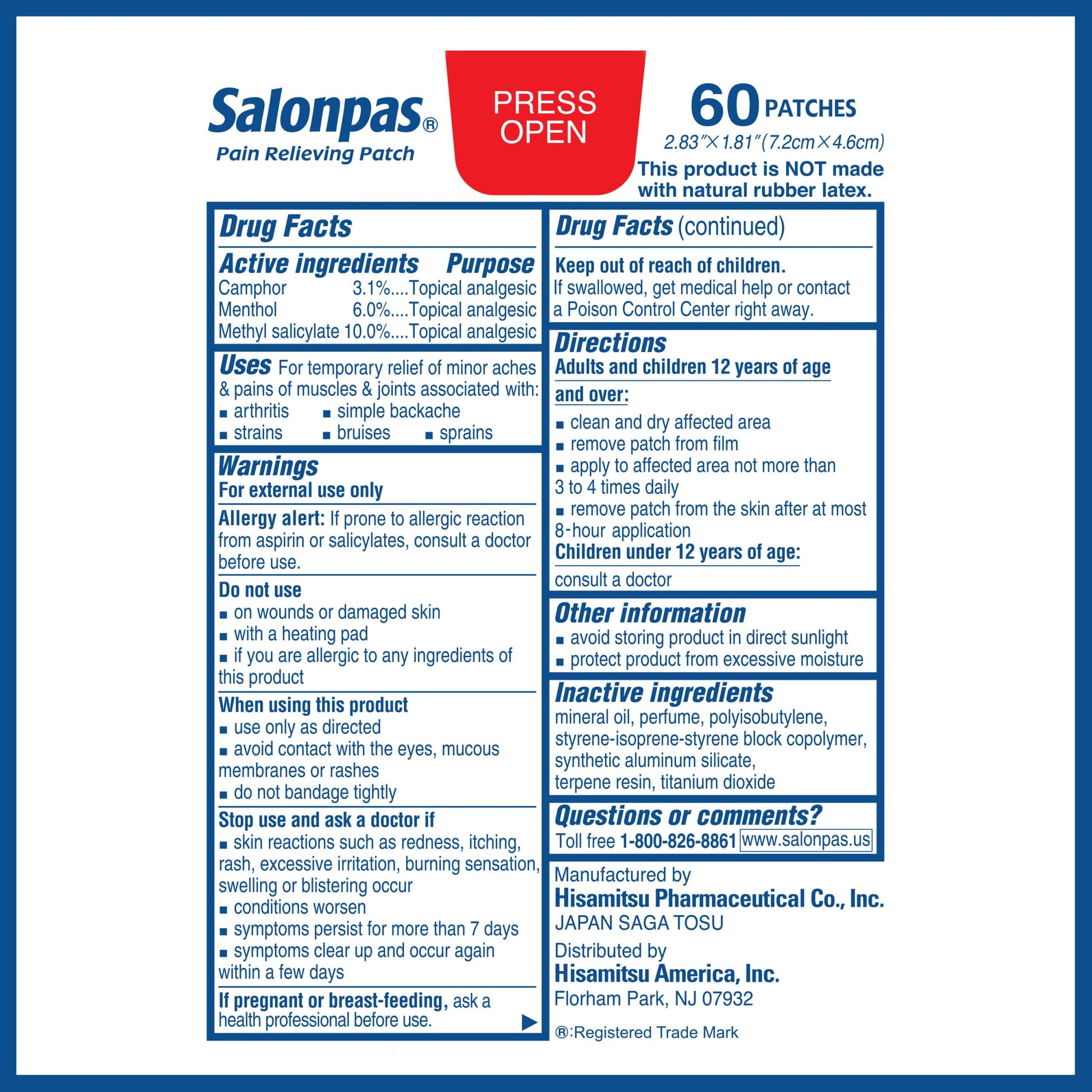 Salonpas Pain Relieving Patch for Back, Neck, Shoulder, Knee Pain and Muscle Soreness - 8 Hour Pain Relief - 60 Count Salonpas buy supplements Au