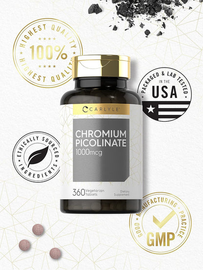 Carlyle Chromium Picolinate Supplement | 1000mcg | 360 Tablets | Vegetarian, Non-GMO, Gluten Free Formula