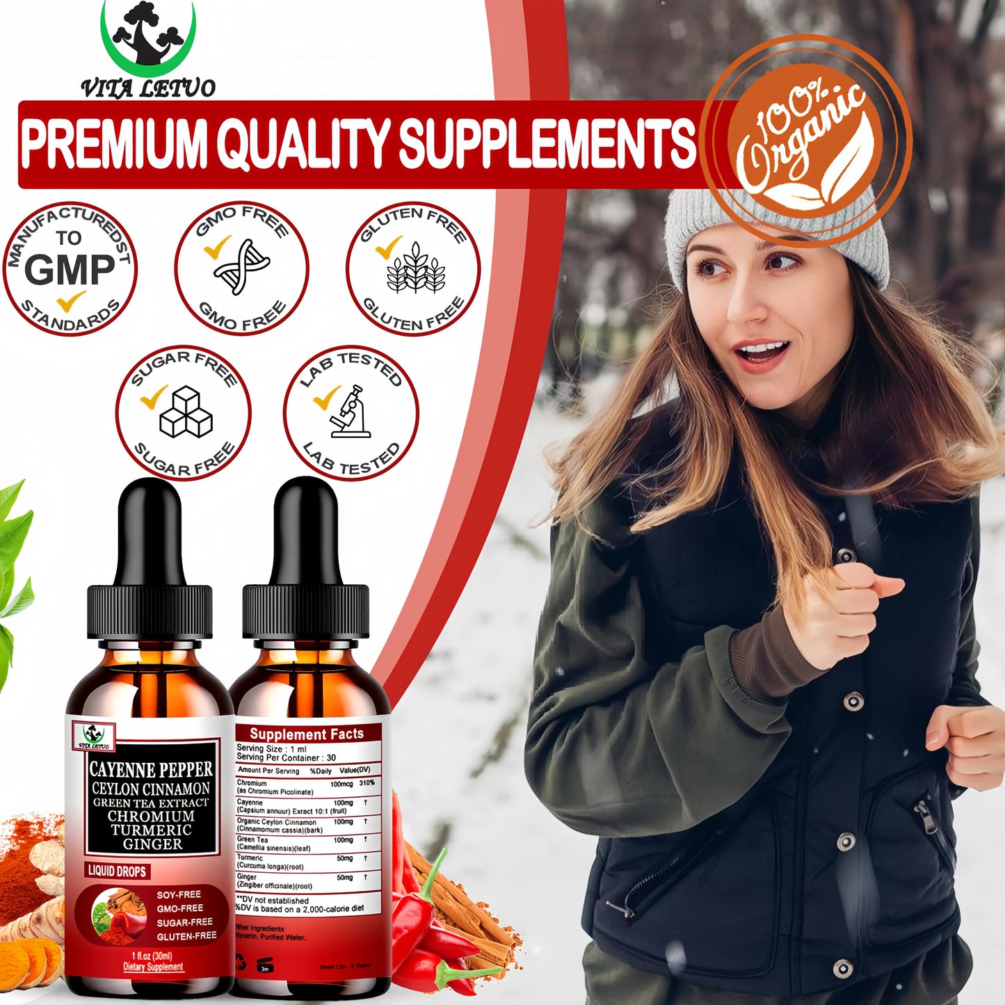 Cayenne Pepper Drops, High Absorption 6-in-1 Liquid Cayenne Pepper Supplement w/Ceylon Cinnamon, Green Tea Extract, Turmeric, Organic Liquid Drops Than Cayenne Capsules Powder Vita letuo buy supplements Au