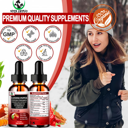 Cayenne Pepper Drops, High Absorption 6-in-1 Liquid Cayenne Pepper Supplement w/Ceylon Cinnamon, Green Tea Extract, Turmeric, Organic Liquid Drops Than Cayenne Capsules Powder Vita letuo buy supplements Au