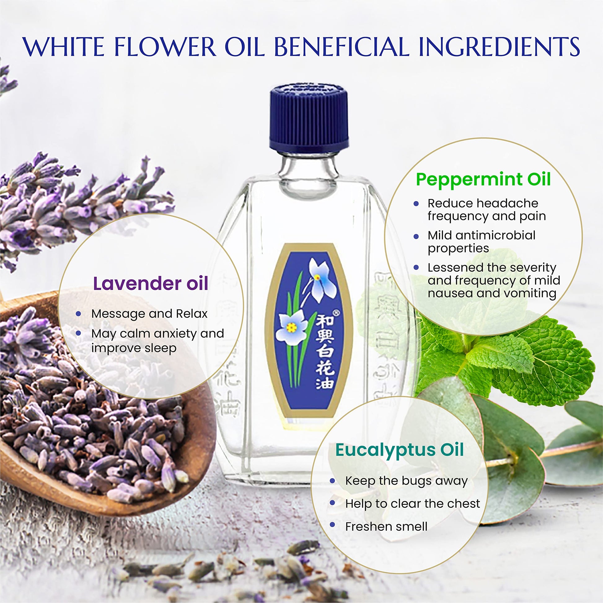 White Flower Analgesic Balm Embrocation Medicated Oil (Hoe Hin Pak Fah Yeow) (20ml/ Pack of 3) White FlowerBuy Supplements Australia