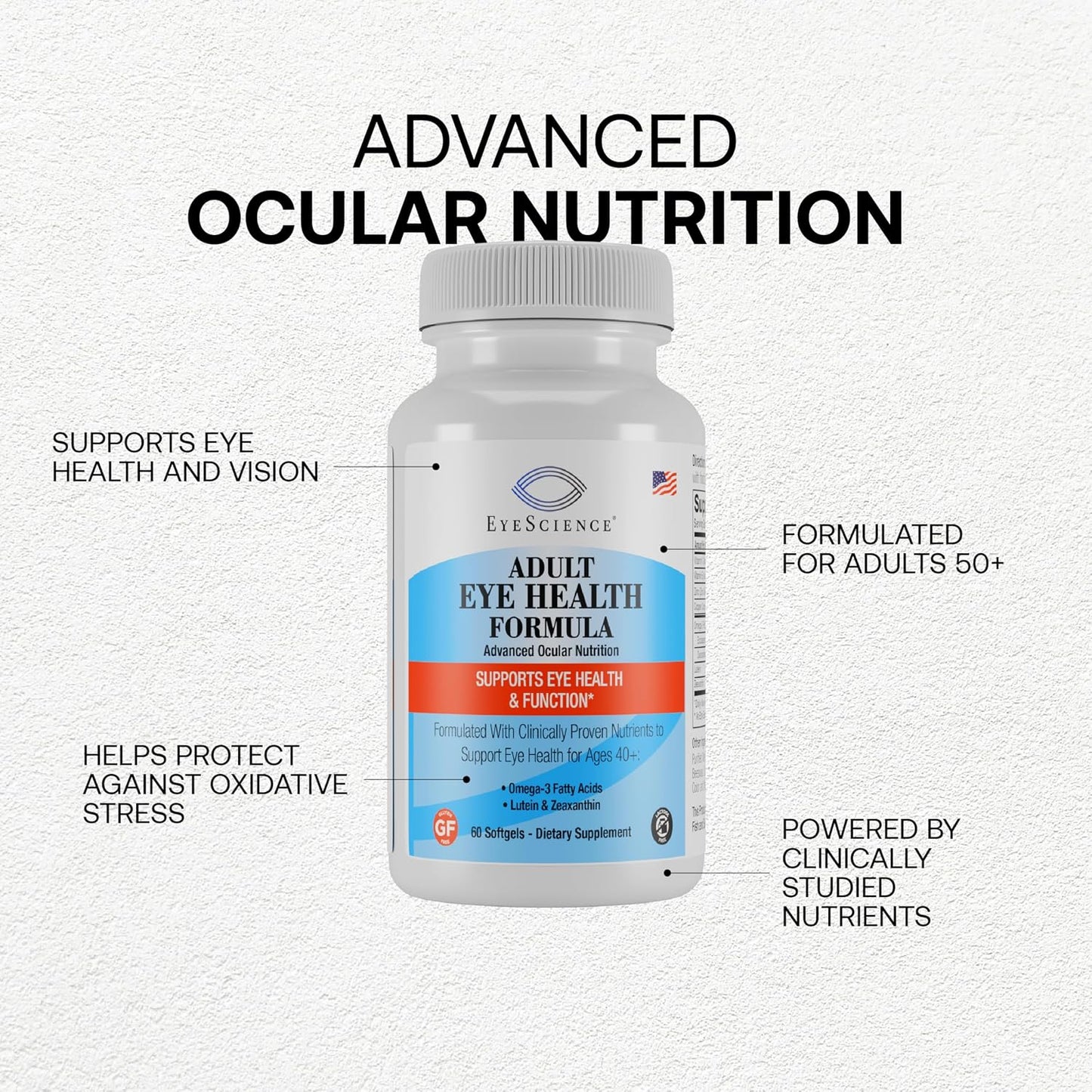 EyeScience Adult Eye Health Vitamins, 60 Softgels | Lutein, Zeaxanthin & Astaxanthin, Blue Light Defense, Non-GMO, Gluten-Free