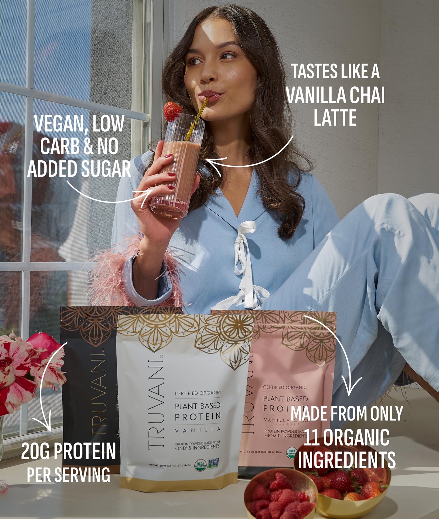 Truvani Organic Plant Based Protein Powder | Vanilla | 1 Serving | Vegan | 20g Pea Protein | Keto | Gluten & Dairy Free | Low Carb | No Added Sugar