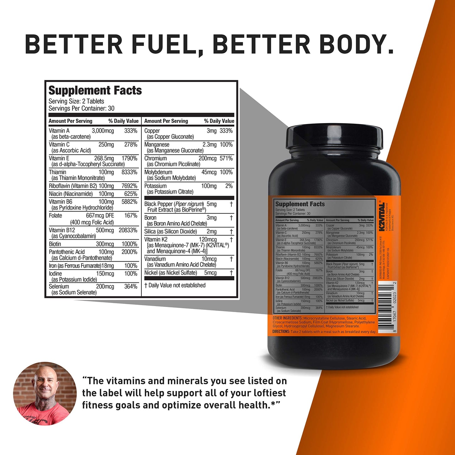JYM Supplement Science PRO JYM 45 Servings - Tahitian Vanilla Bean & tamin & Mineral Support, Vitamin A, C, B6, B12, E, K, Boron, Biotin, Potassium 60 Tablets JYM Supplement Science buy supplements Au