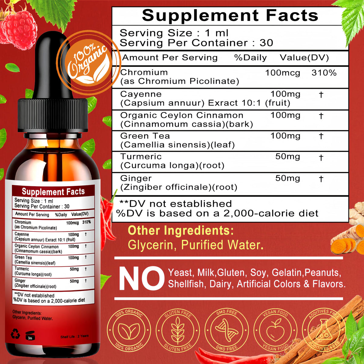 Cayenne Pepper Drops, High Absorption 6-in-1 Liquid Cayenne Pepper Supplement w/Ceylon Cinnamon, Green Tea Extract, Turmeric, Organic Liquid Drops Than Cayenne Capsules Powder Vita letuo buy supplements Au