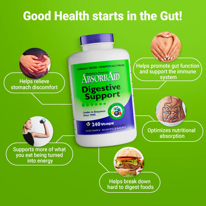 AbsorbAid Digestive Enzymes 240 vCaps, Proven to Increase Vital Nutrient Absorption by up to 71% - PrimeBioHealth - canada supplements