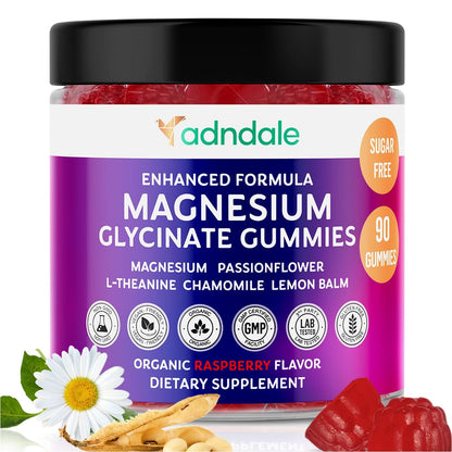 Adndale 90CT Magnesium Glycinate Gummies. Sugar Free Chews for Adults & Kids. Raspberry Flavour - PrimeBioHealth - canada supplements