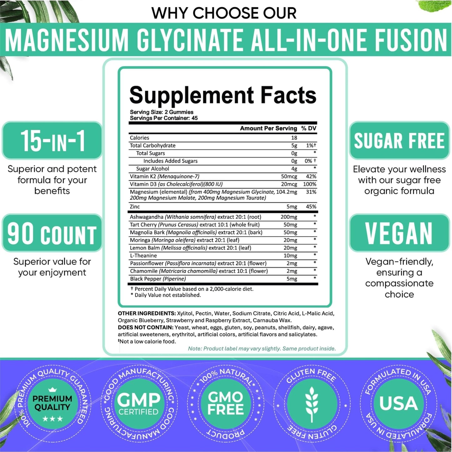 Adndale Magnesium Glycinate 400 mg Gummies with Ashwagandha, Magnesium Malate & Taurate, Tart Cherry, Magnolia Bark, Lemon Balm, Passionflower - PrimeBioHealth - canada supplements