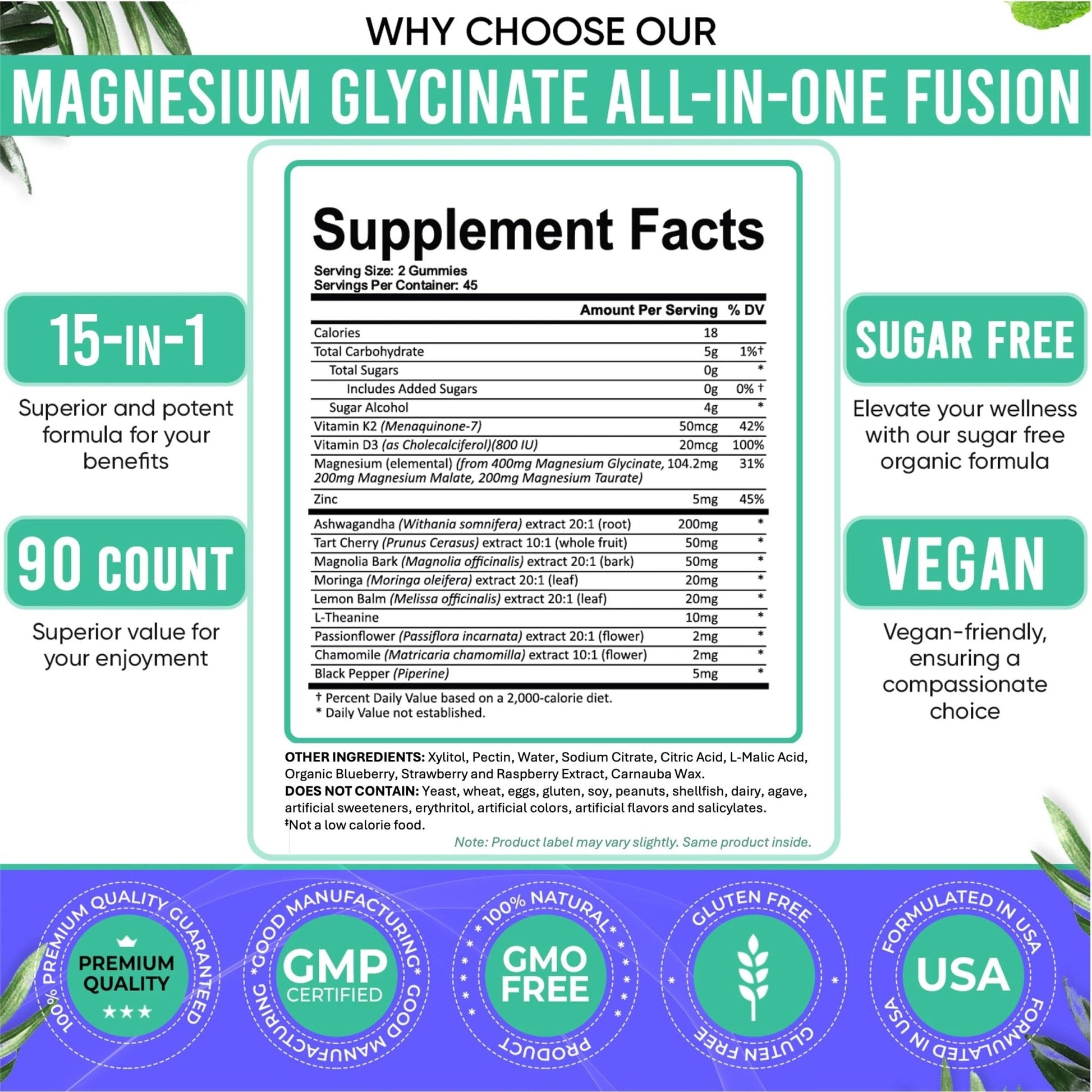 Adndale Magnesium Glycinate 400 mg Gummies with Ashwagandha, Magnesium Malate & Taurate, Tart Cherry, Magnolia Bark, Lemon Balm, Passionflower - PrimeBioHealth - canada supplements